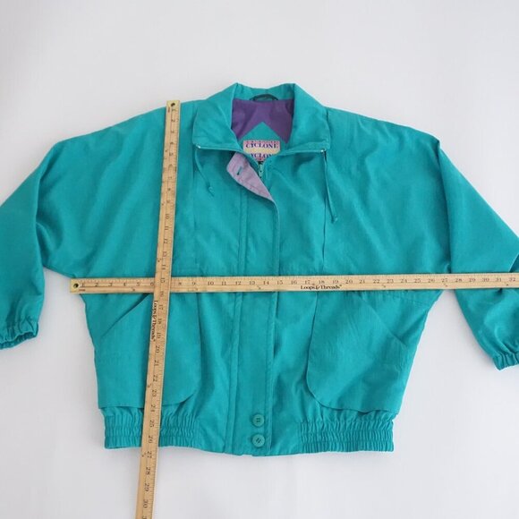 Vintage 80S Cyclone Neon Teal w Purple Trim Zip Up Lightweight Bomber Jacket M - Picture 4 of 10
